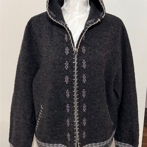 Woolrich Dark Gray Hooded Cardigan Aztec Lavender Design